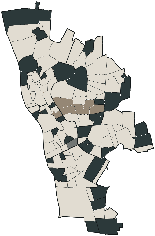 Mapa de Teresina com o partido mais votado em cada bairro para Senado (2 vagas), 2026