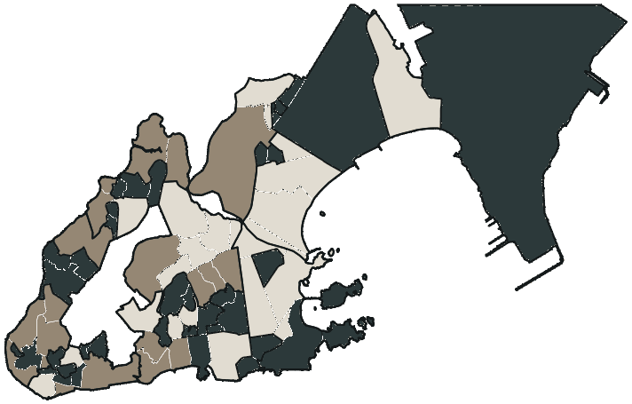 Mapa de Vitória com o candidato a presidente mais votado em cada bairro, 2022